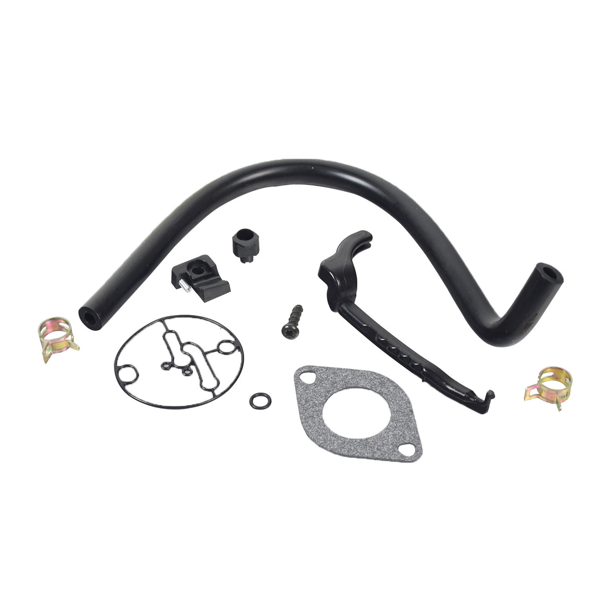 Carburetor 799727 & 698620 with Gasket for Briggs & Stratton Engines, featuring a black pipe and attached gasket, suitable for 14-19 Hp engines, commonly used in go-karts and lawn equipment.