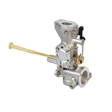 Carburetor 498298 for Briggs & Stratton Engines, a silver metal device with a yellow handle, designed as a replacement part for various 5 Hp Briggs & Stratton engine models.