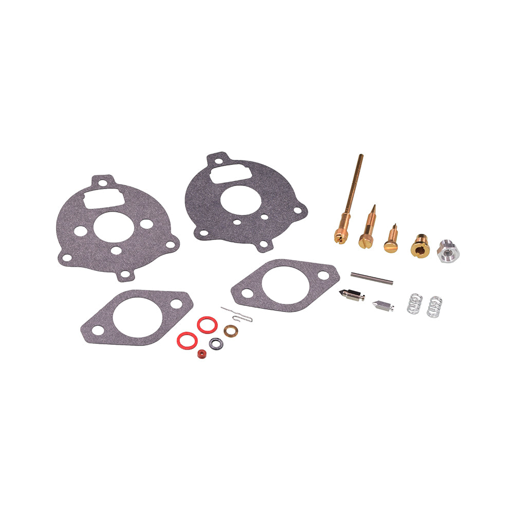 Carburetor Repair Kit 394693, 291763, & 295938 for Briggs & Stratton 7-9 Hp Engines, featuring metal parts, rubber gaskets with holes, and circular components essential for engine maintenance.