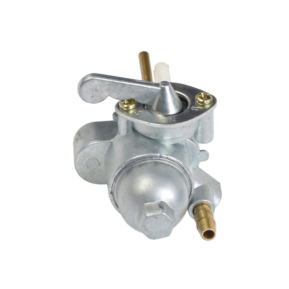 Petcock Fuel Valve for Honda CB100, CA175, CB175, CL175, MT125, SL100, & SL125, showcasing a metal valve with a handle, designed for precise fuel control in various motorsports applications.