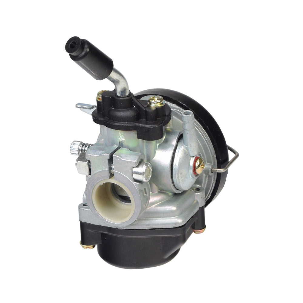 High Performance Carburetor for 48cc - 80cc 2-Stroke Bicycle Engine Kits, featuring a handle, black plastic shroud, and visible metal components, designed for gas-powered bicycles, scooters, and skateboards.