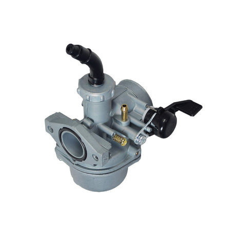 PZ22 Carburetor with 22 mm Intake & Left Side Hand Choke for 110cc & 125cc ATVs, & Dirt Bikes, featuring a grey metal body with black hoses and handles.