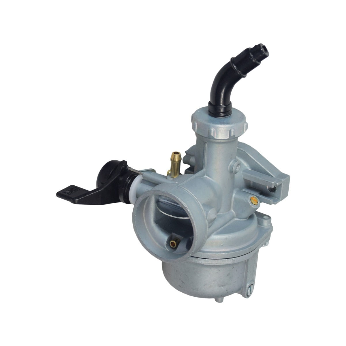 PZ22 Carburetor with 22 mm Intake & Left Side Hand Choke for the Massimo GKM125 Go-Kart, featuring a grey metal body, black hoses, and a left-side choke lever.