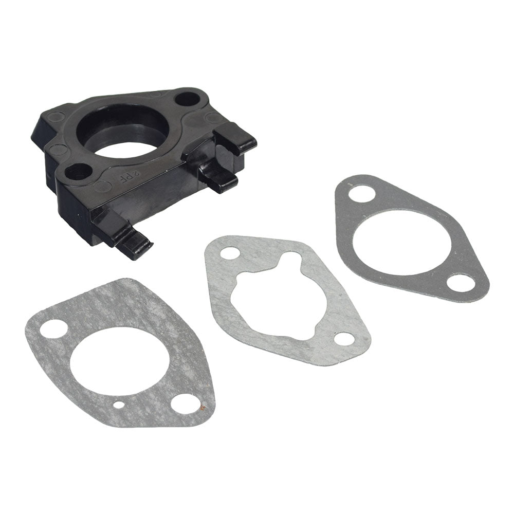 Carburetor Gasket Kit with Spacer for 13 HP Honda GX390 Engines, showing three metal gaskets and a high-temperature phenolic plastic spacer/insulator, essential for various carburetor base configurations and enhancing engine performance.