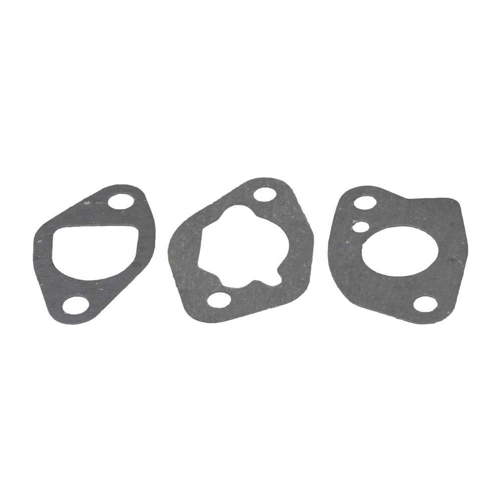 Carburetor Gasket Kit for Honda GX160 Engines featuring a set of three metal gaskets, each with a hole in the middle, designed for compatibility with Honda GX200 carburetors.