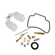 24 mm CVK Carburetor Rebuild & Repair Kit for 125cc to 150cc GY6 Scooters, featuring close-up views of machine parts, including a black rubber gasket, gold screw, metal spring, and screwdriver.