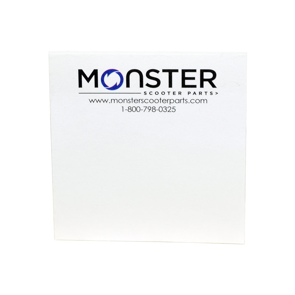 Monster Scooter Parts Post It Note Review Pad: a white square note with black text, featuring the brand logo, perfect for jotting down reminders on your desk or fridge.