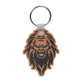 Monster Scooter Parts Sasquatch Keychain features a playful face on soft PVC, perfect for holding scooter, ATV, or go-kart keys, and includes contact details on the back.