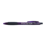 Monster Scooter Parts Pen featuring a translucent purple barrel with a black cap and ergonomic design for comfortable writing.