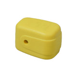 Yellow Freewheel Lever Cap for Quantum Power Chairs, featuring a circular hole in the center, shown on a white background.