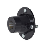 Hub for 4-Spoke Drive Wheels on Quantum Q6 Edge Z & Q6000Z Power Chairs, black metal hub with screws, pre-installed threaded hubs, mounts directly to motor axle.