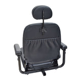 20x18-20 Hi-Back Black Vinyl Limited Recline Comfort Seat Assembly for Jazzy & Quantum Power Chairs, featuring armrests, headrest, seat plate, and 60 lap belt, with easy-to-clean black vinyl upholstery.