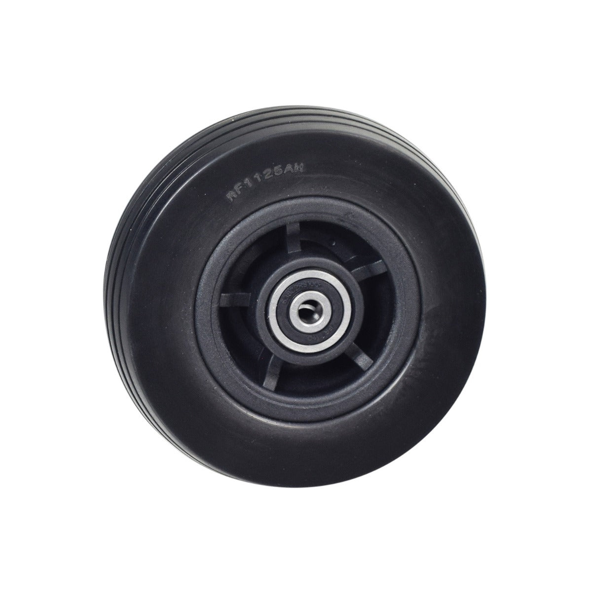 5x1.75 caster wheel for Jazzy EVO 613 & Quantum Q6 Edge 3 Stretto power chairs, featuring a black tire with a metal center and pre-installed 638C2RS100 bearings.