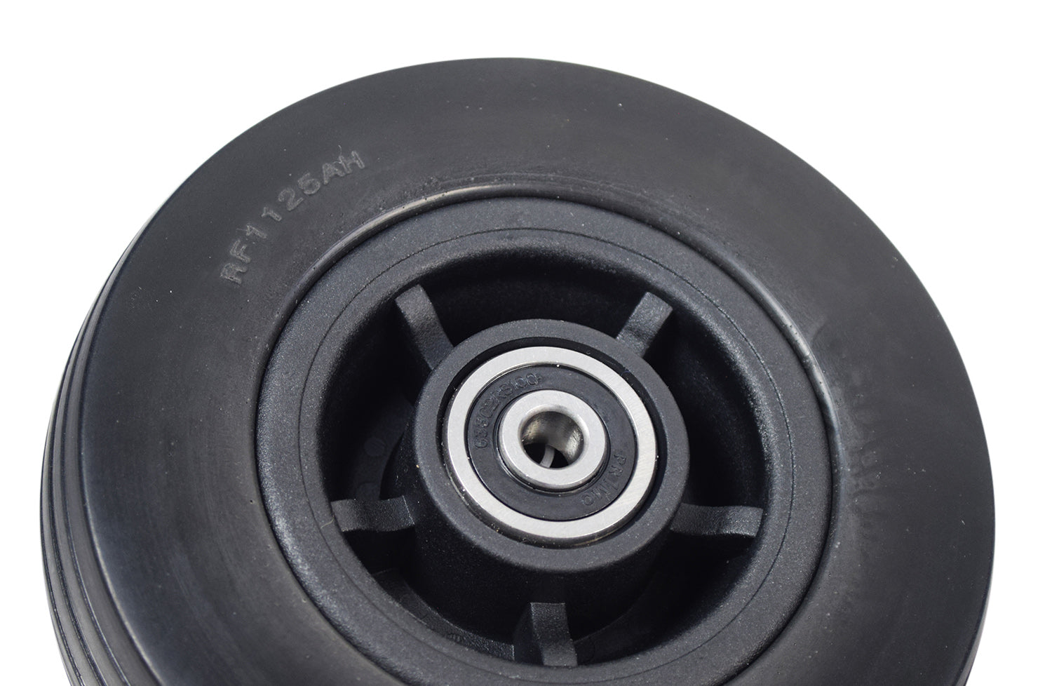 5x1.75 Caster Wheel for Jazzy EVO 613 & Quantum Q6 Edge 3 Stretto Power Chairs, featuring a black wheel with a metal center and pre-installed 638C2RS100 bearings.