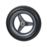 8 Front Caster Wheel for the Jazzy Passport Power Chair featuring a solid, flat-free black tire with a 3-spoke metal hub and pre-installed bearings.