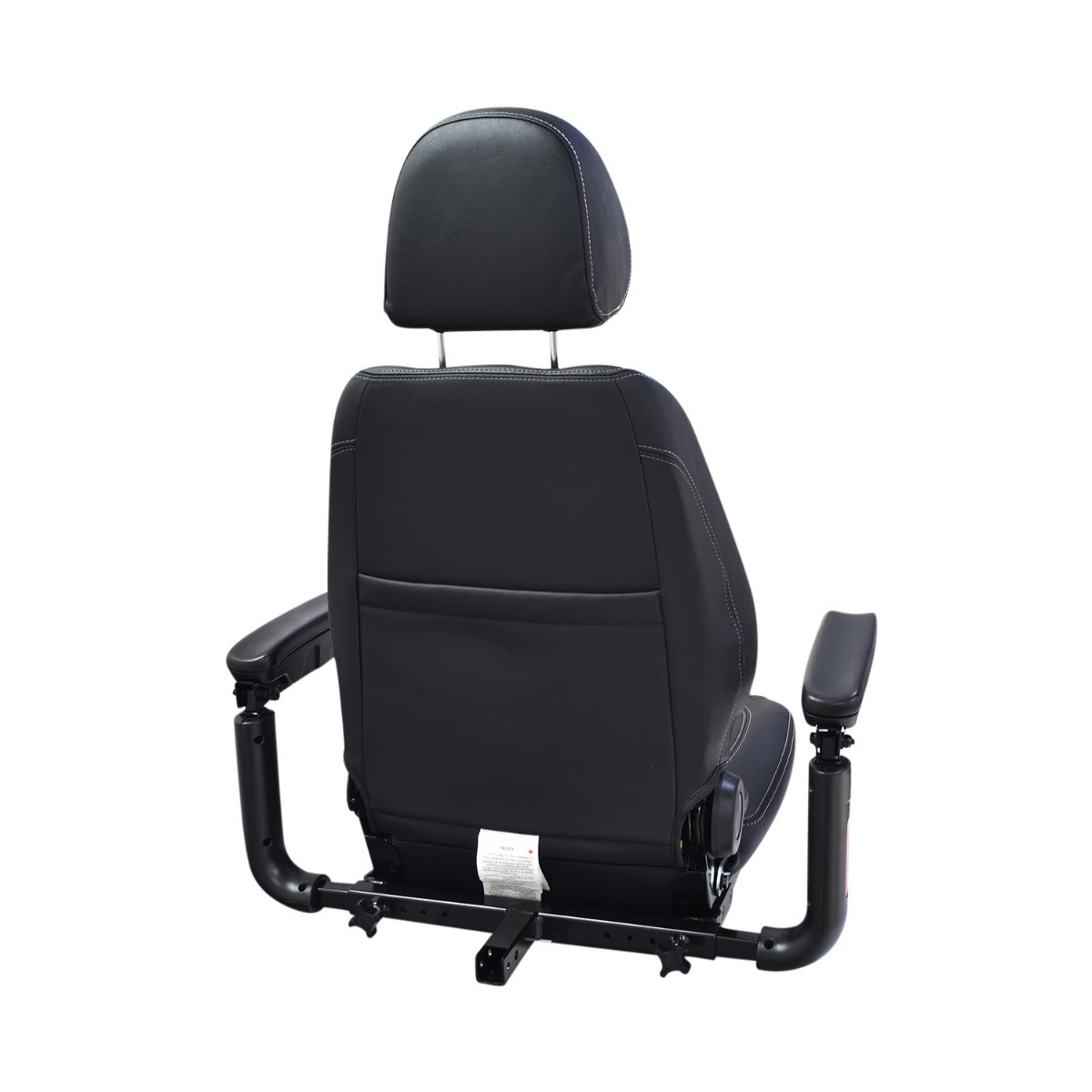 18x18 Fold-Flat Captain Seat Assembly for Jazzy Air Power Chair, black vinyl upholstery, headrest, and 60 lap belt. Armrests not included.