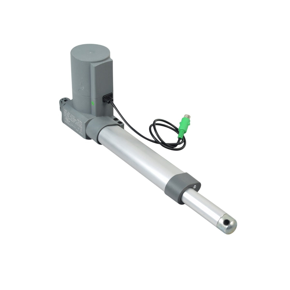 Seat Motor for Pride VivaLift Lift Chairs, featuring a grey electric cylinder with a connected black wire and green cable, designed to adjust seat position, complete with necessary hardware.