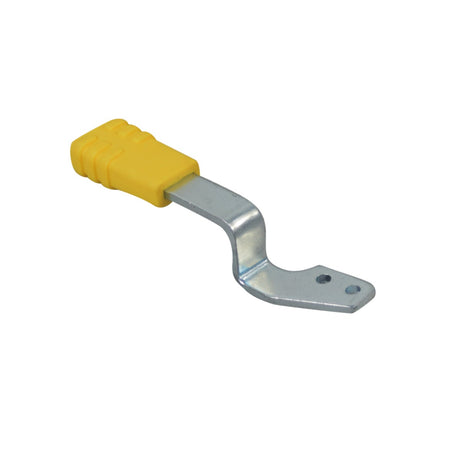 Freewheel Brake Lever Assembly for the Go-Go Sport (S73/S74) Mobility Scooter, featuring a close-up of the yellow knob and metal mounting hardware essential for unlocking the brake mechanism.