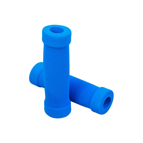 130 mm Foam Handlebar Grips for Mobility Scooters (Set of 2) shown as blue foam grips, designed to fit various scooter models, enhancing handlebar comfort and grip.