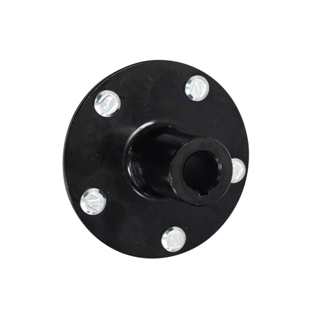 Rear Wheel Hub for Pride Wrangler (PMV 600/PMV 620/PMV 650/MV600) & Baja Wrangler 2 (BA400) Scooters, showcasing a black metal object with silver screws and threaded studs, essential for mounting the rear wheel assembly.