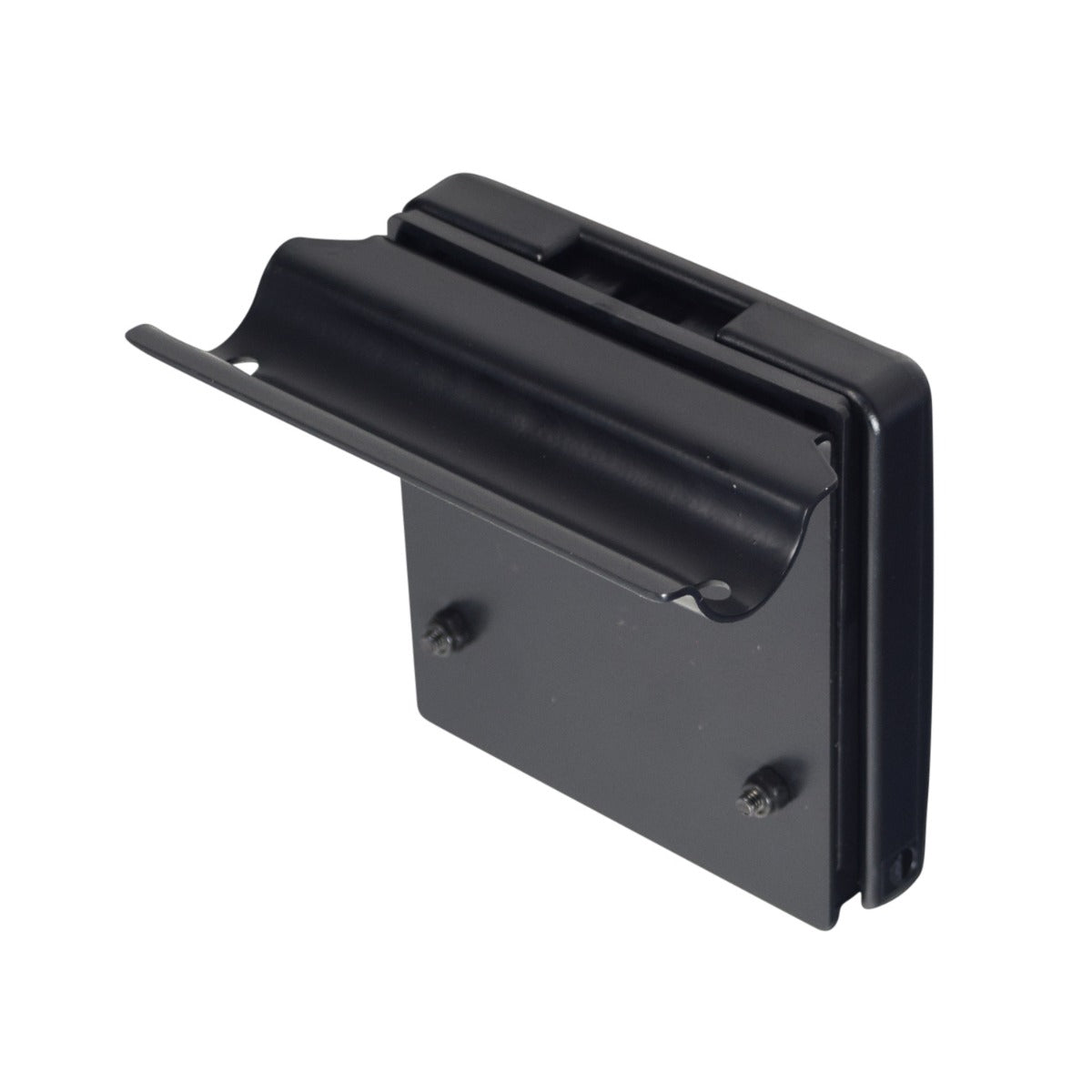 Cup Holder Assembly for Jazzy Power Chairs with Comfort Seats (D Style), featuring a black metal clip and bracket designed for easy installation on tubular armrest frames.