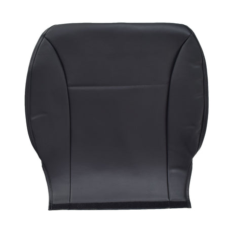 Black Vinyl Seat Back Cover for the Jazzy Select with 20 Wide Comfort Seat, featuring a smooth black leather finish and a rear pouch, secured with a Velcro strip for easy attachment and removal.