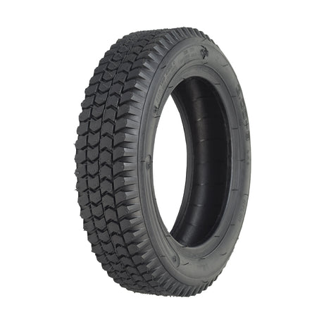 14x3 (3.00-8) Black Pneumatic Mobility Tire with Q133 Tread, featuring a close-up of the intricate tread pattern, ideal for replacing or upgrading Pride Pursuit XL mobility scooters.