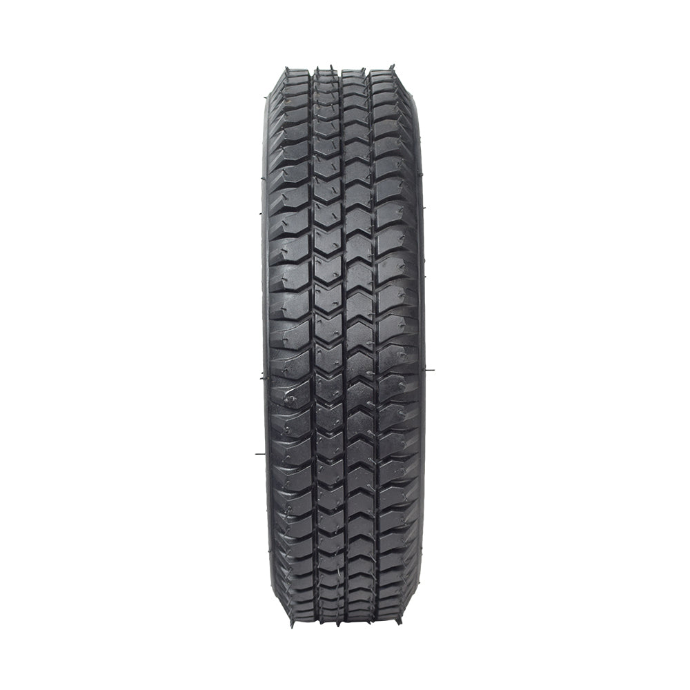 14x3 (3.00-8) Black Pneumatic Mobility Tire with Q133 Tread, showcasing detailed treads and robust construction, ideal for Pride Pursuit XL scooters, offering an upgrade for smoother mobility.