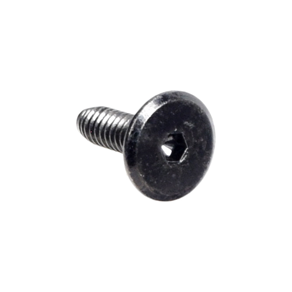 Close-up of a black, hexagon head screw, identified as the Seat Hinge Screw for Jazzy Power Chairs and Pride Scooters, essential for securing seat hinges in various Pride Mobility models.