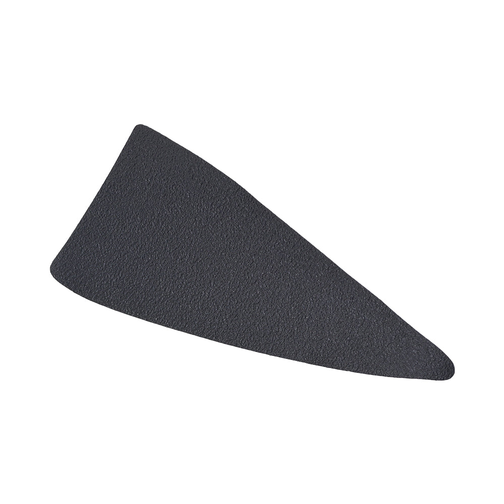 Right Side Scuff Guard for the Pride Revo Scooter, a black vinyl triangle with a pebble texture, perfect for replacing worn or damaged parts on your mobility scooter.