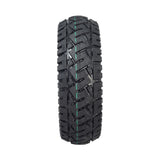 13x4 Low Profile Pneumatic Wheel Assembly for the Pride Pursuit XL and Victory XL, featuring a black tire with blue and green stripe, close-up view highlighting the C-9328 tread pattern.