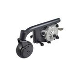 Front Caster Arm Assembly with Motor for the Jazzy EVO 613 Power Chair, featuring a black and silver metal frame with integrated wheels and motor components, designed for left or right side configuration.