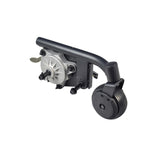 Front Caster Arm Assembly with Motor for the Jazzy EVO 613 Power Chair, featuring a close-up of the black and silver metal arm with an integrated black wheel and motor.