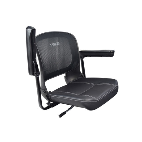 17x17 Mesh-Back Seat Assembly for the Go-Go Ultra X (S39/S49) featuring black mesh backrest, vinyl seat, and armrests. Complete with seat plate and base, ideal for comfortable, breathable scooter seating.