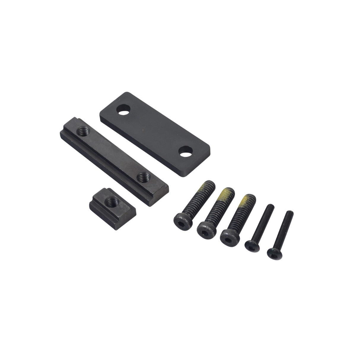 2-Post Flip-Up Armrest Assembly for Quantum Power Chairs with Synergy & Tru-Balance Seats, showing black metal parts, screws, and a 14 black waterfall armrest pad with height-adjustable features and necessary hardware.