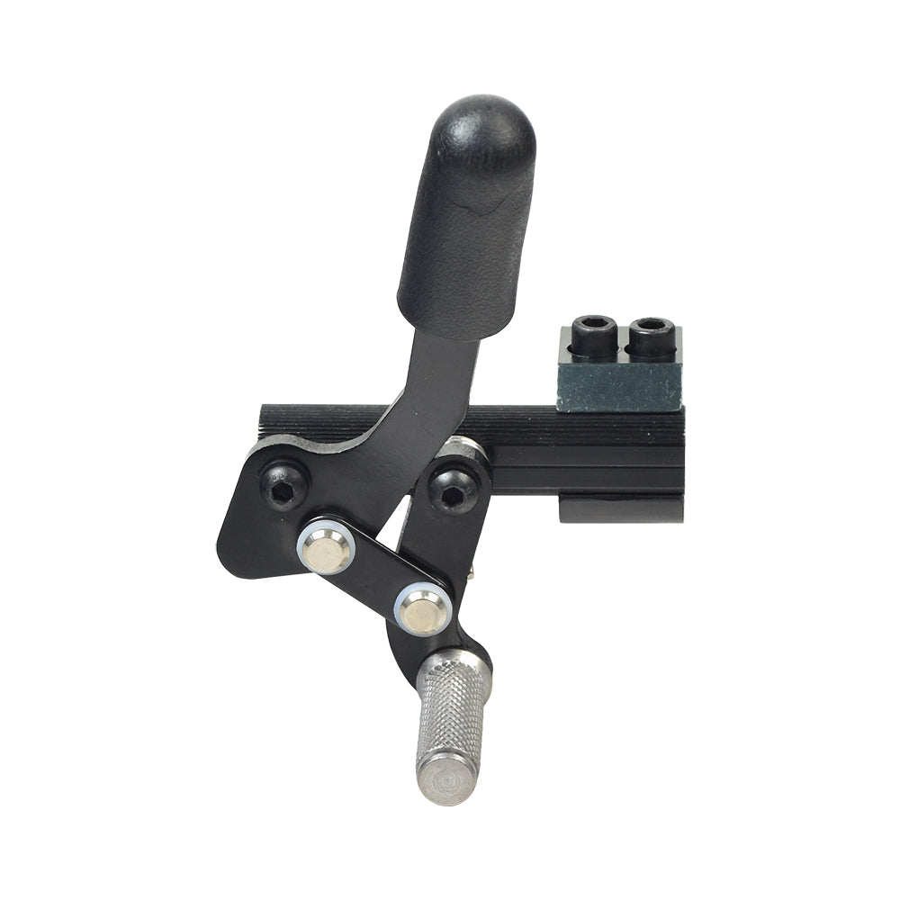 Pull-to-Lock Brake Assembly for the Pride Stylus & Stylus LS Manual Wheelchair, featuring a black and silver lever, mounting blocks, and screws.