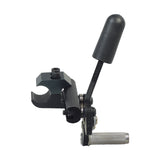 Pull-to-Lock Brake Assembly for the Pride Stylus & Stylus LS Manual Wheelchair, featuring a black metal tool with a black handle and mounting blocks, complete with lever knob and screws.