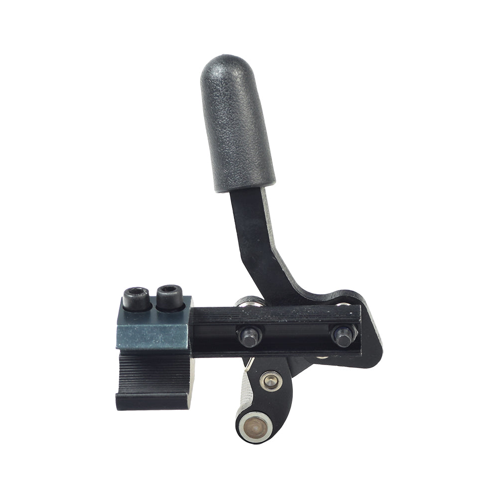 Pull-to-Lock Brake Assembly for the Pride Stylus & Stylus LS Manual Wheelchair featuring a black handle lever, hexagon head, and mounting blocks with screws for secure attachment.