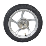 Rear Wheel Assembly for the Pride Sport Rider, featuring a tire with a silver rim and pre-assembled for quick installation, ensuring balanced performance and even wear for your scooter.