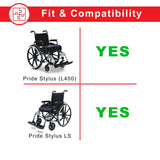 Brake Handle Knob for Pride Stylus & Stylus LS Manual Wheelchairs, shown close-up attached to a black wheelchair, highlighting its small black rubber grip for easy maneuverability.