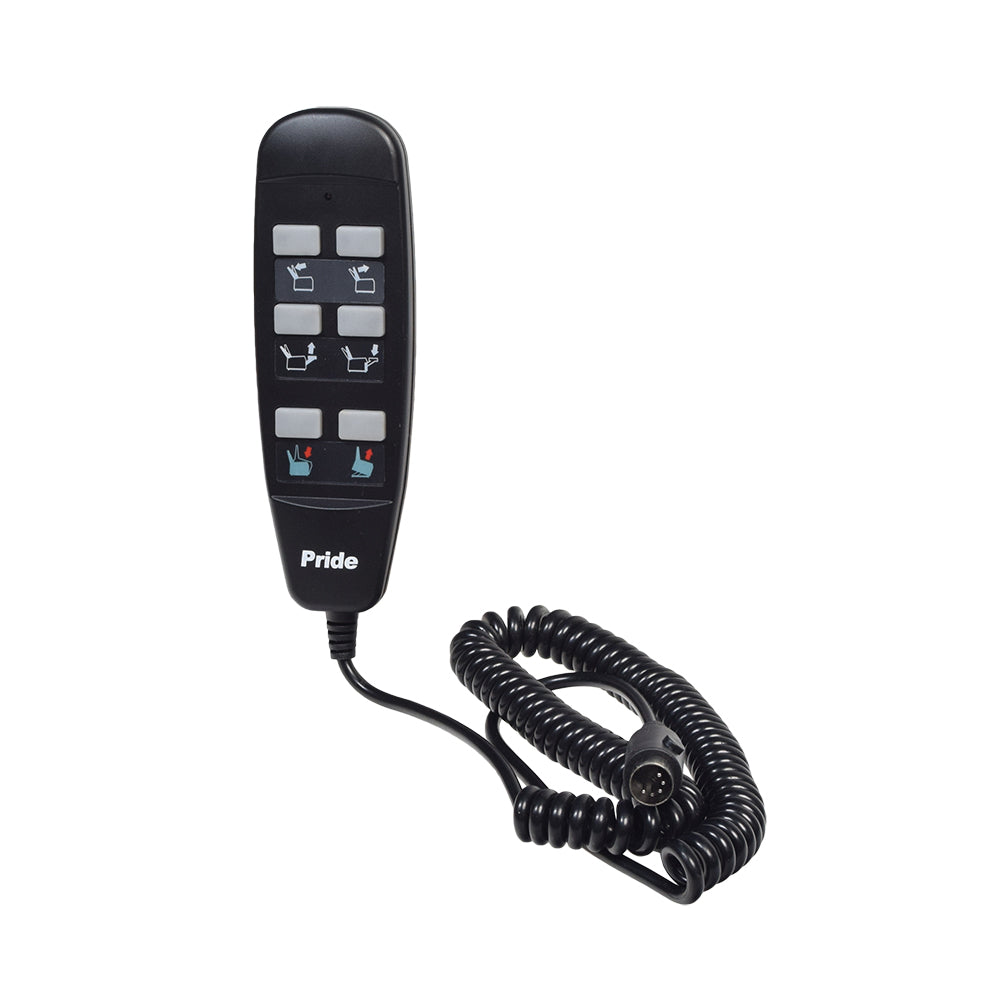 6-Button Hand Control for Pride LC525 & LC576 Lift Chairs (Made after 2013), a black remote with six buttons, designed for specific serial numbers of post-2013 models.