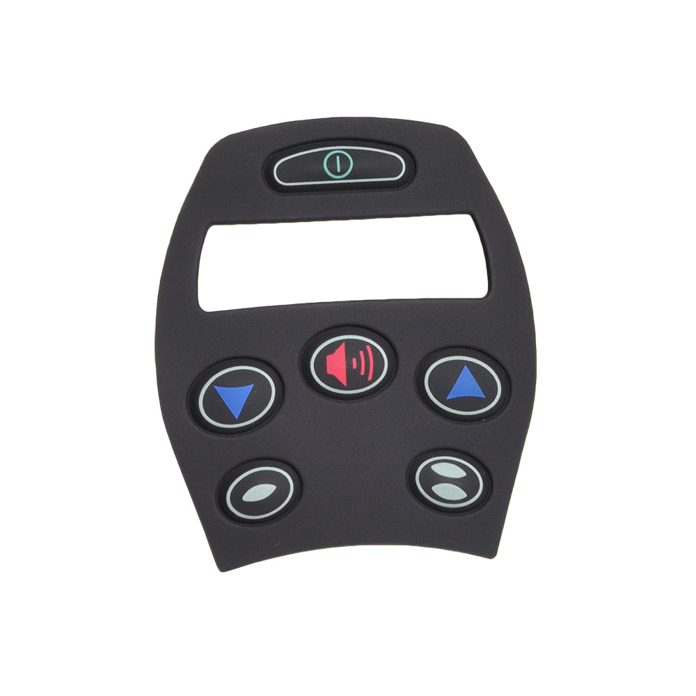 Keypad for the 6-Key Q-Logic NE/NE+ Series Joystick Controllers, featuring a black rectangular frame with multiple buttons, designed for easy replacement on Quantum Rehab power chairs.