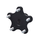 5-Spoke Wheel Hub for Quantum Q6 Edge & Rival Power Chairs, featuring a black metal star-shaped design with five mounting studs and a central keyhole for secure attachment to the axle.