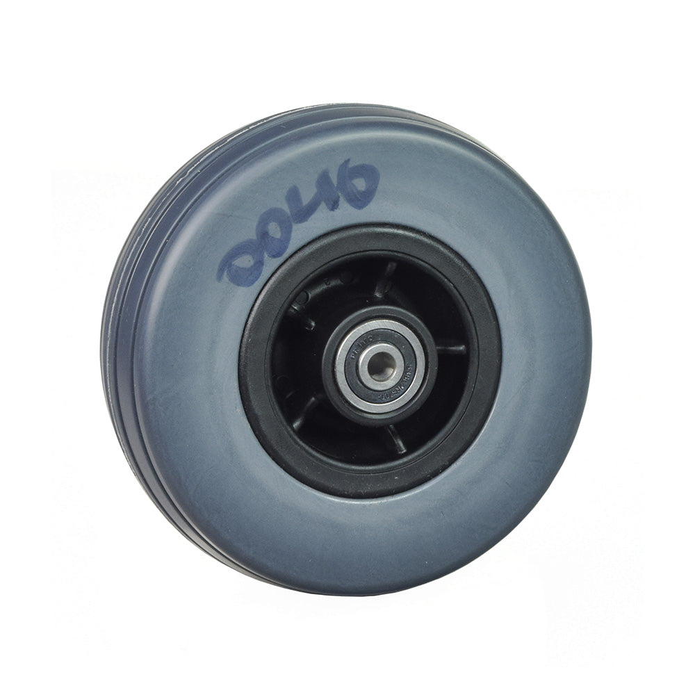 6x2 Black Caster Wheel for the Quantum Q6 Edge & Q6000Z (Blemished) with intact rubber rim, visible bearings, and spacer. Note: a number is written on the side in black ink.