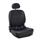 18x18 Hi-Back Black Vinyl Comfort Seat Assembly for Jazzy Power Chairs featuring a headrest, seat belt, and base frame.