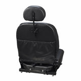 18x18 Hi-Back Black Vinyl Comfort Seat Assembly for Jazzy Power Chairs, featuring a black seat with a headrest, seat back, base, and frame.