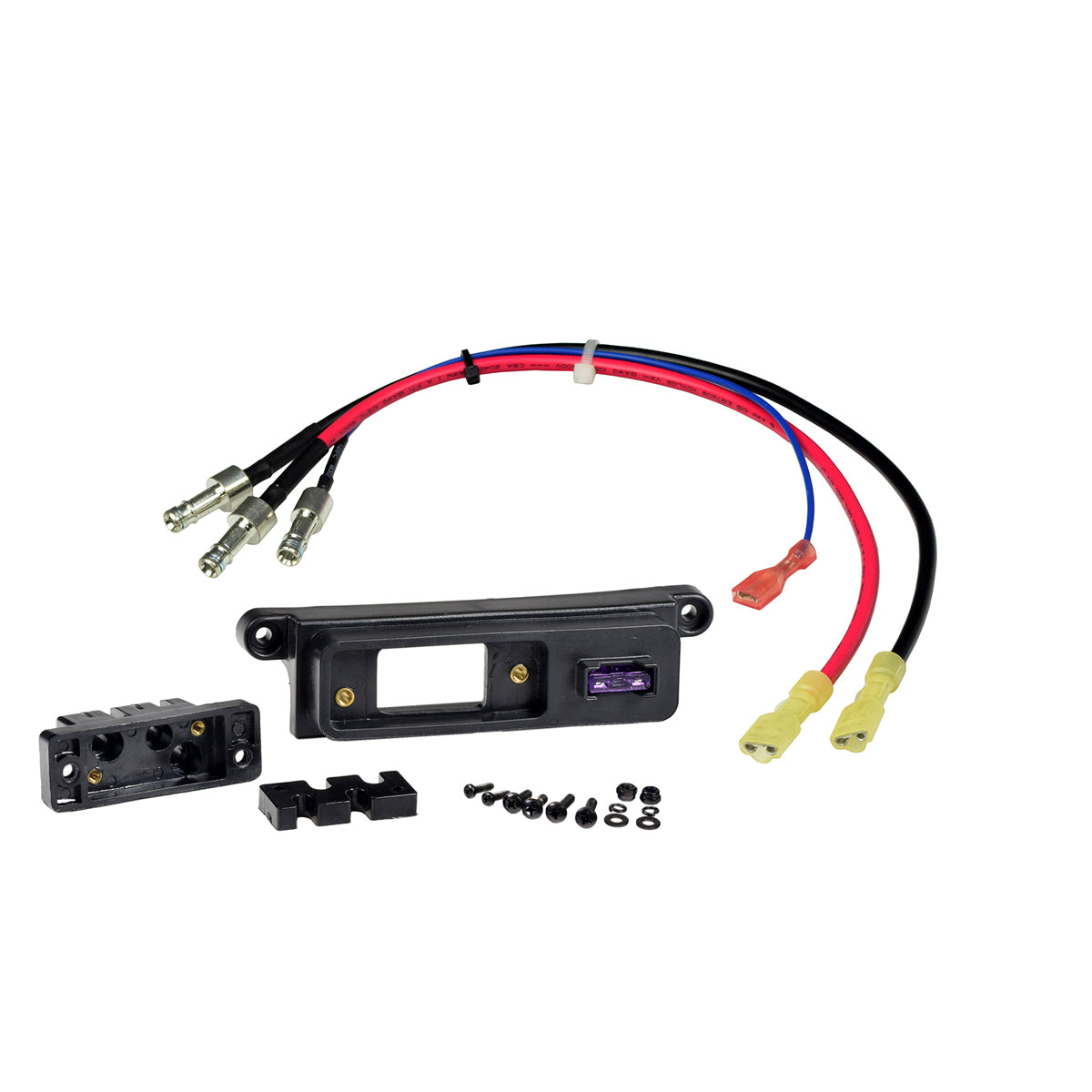 Battery Connector Assembly for Go-Go Elite Traveller (SC40E), featuring black electrical components, wiring, and screws, essential for maintaining your scooter or power chair's functionality.