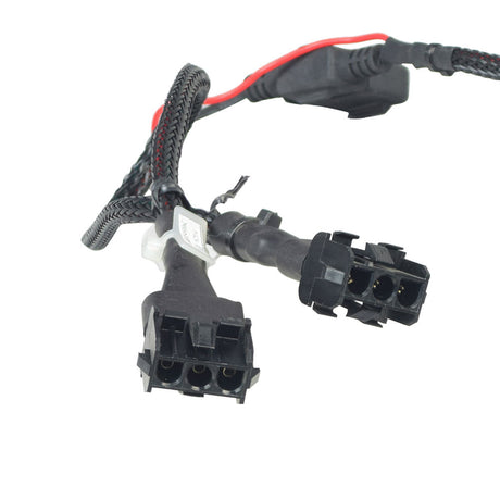 Close-up of the VSI Electronics Pod Assembly with Charger Harness for the Jet 3 Ultra & Jet 10 Ultra, showing a black braided cable, electrical connectors, and a black and red plug.