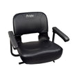 18 Black Vinyl Molded Seat Assembly for Pride Mobility Scooters, featuring a black chair with armrests, padded vinyl covers, and a molded plastic seat back and base.