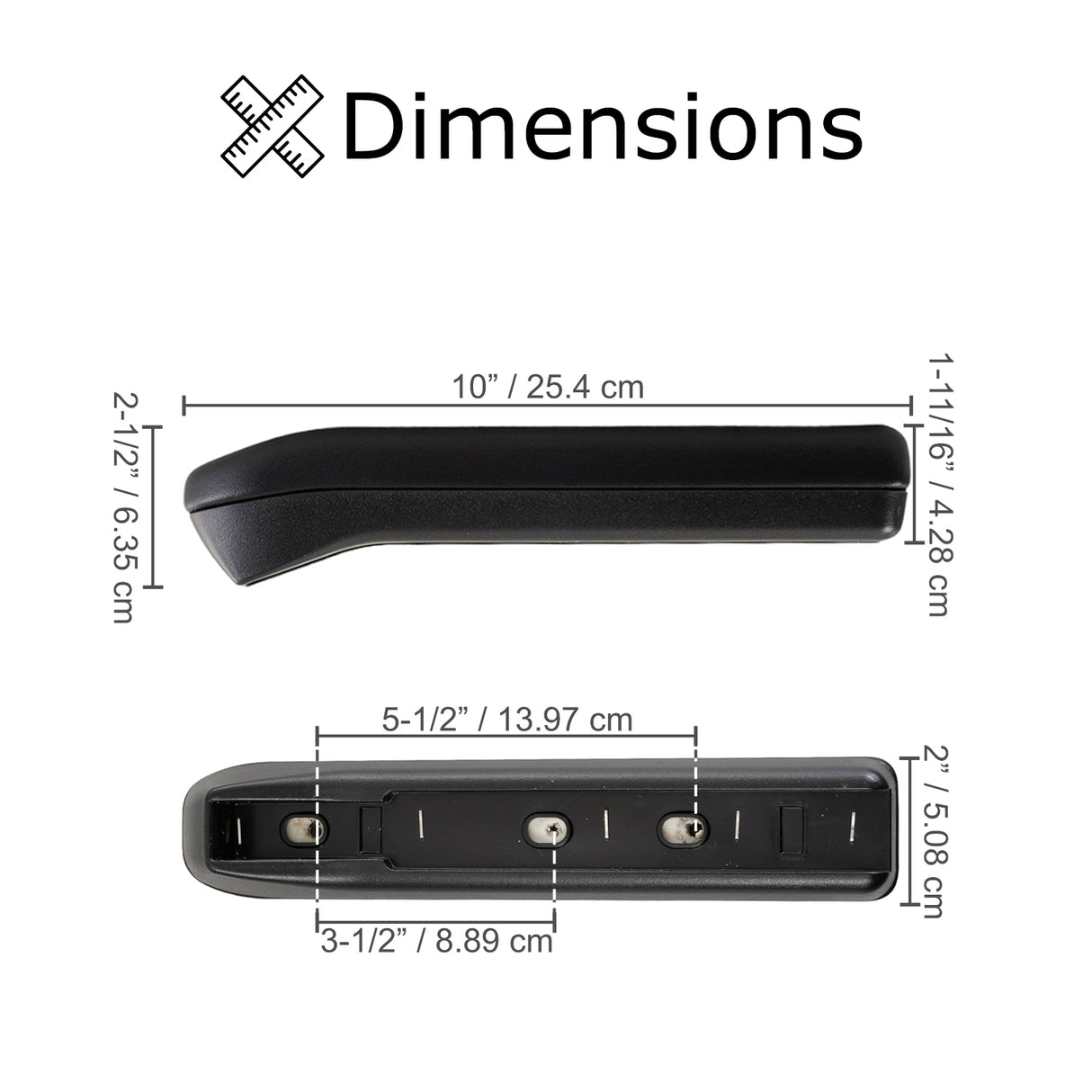 10 Armrest Pads for the Go-Go Ultra X (S39/S49) (Set of 2), showing a side view of the black rectangular pads with mounting holes.